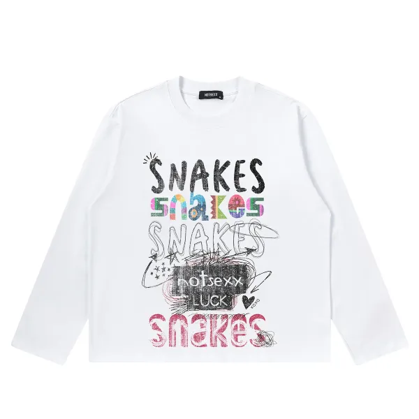 Design NOTSEXX Snakes Graphic Long-Sleeve T-Shirt White T-Shirts - 1