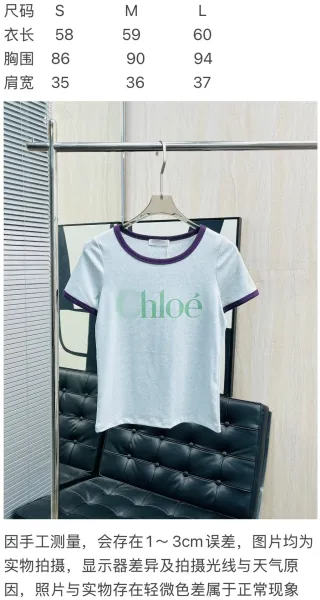 Chloé Logo Ringer T-Shirt Light Gray with Purple Trim - 2