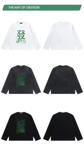 Design NOTGEXX Kanji Print Long Sleeve Tee Black T-Shirts - 34