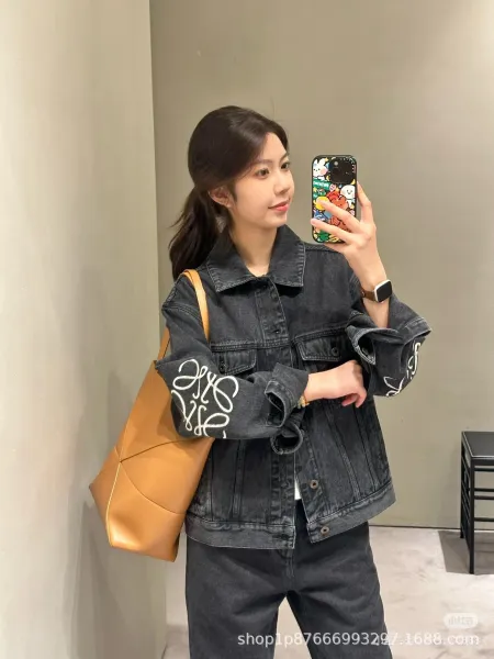 Loewe Denim Jacket Black with Anagram Logo Sleeve Print - 6