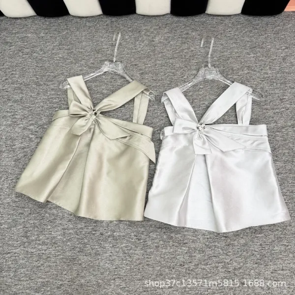 Design Bow-Back Satin Top White - 3
