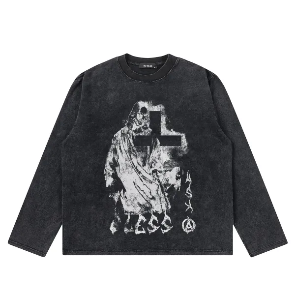 Design NOT SEXX Jesus Cross Print Long Sleeve T-Shirt White T-Shirts - 13
