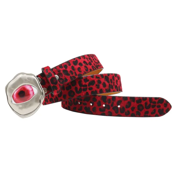 Design Leopard Print Suede Belt with Eye Buckle Accessory - 20