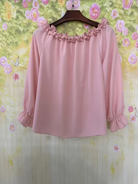 Design Ruffled Off-Shoulder Blouse in Sky Blue Tops - 10
