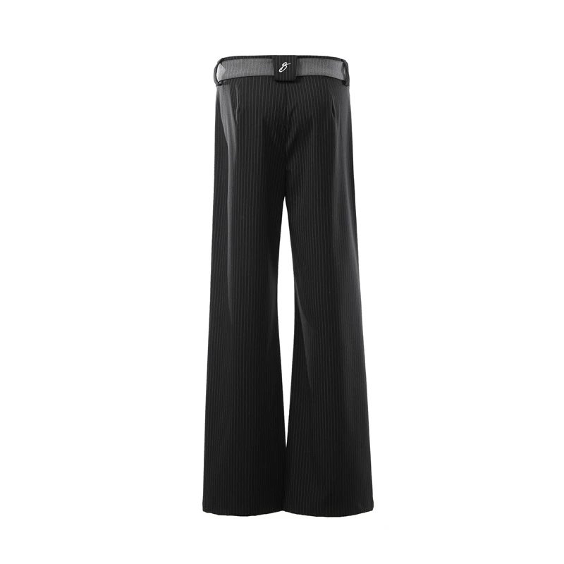 Design Cropped T-Shirt Beige + Pleated Wide-Leg Pants Gray with Belt - 13