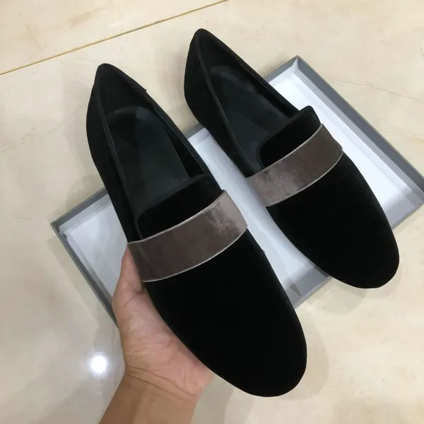 Design Velvet Loafer with Contrast Strap Black / Gray Shoes - 1