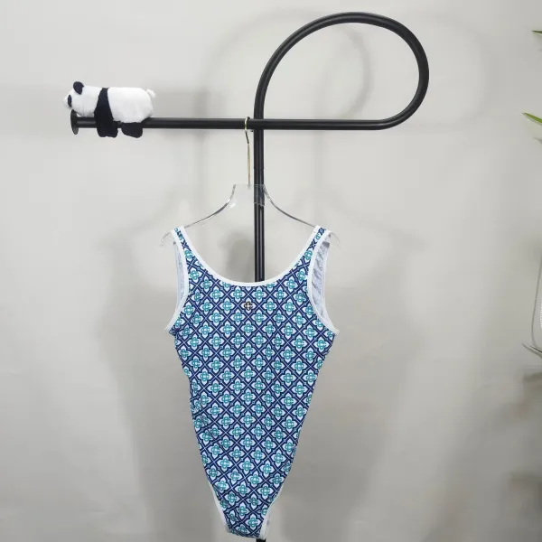 Design Geometric Pattern Blue-Teal White Swimsuit Set Swimwear - 2