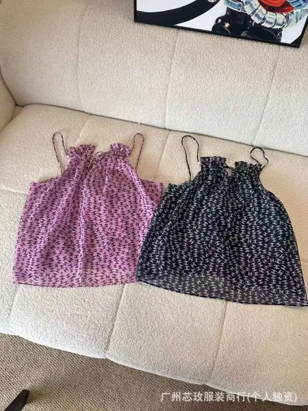 Chanel Logo Print Halter Neck Camisole Top in Pink and Black Vest Top - 4
