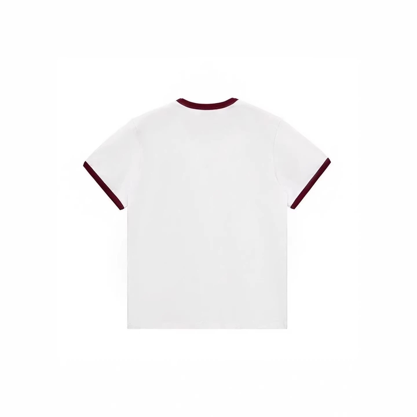 White Cotton T-Shirt With Maroon Trim And Circular Patch Casual Top