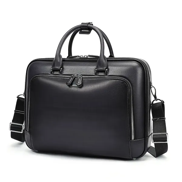 Design Classic Leather Briefcase Black Messenger Bag - 1