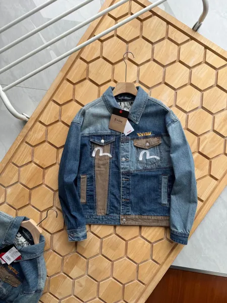 Evisu Custom Wash Denim Jacket with M Logo Patchwork Blue - 3