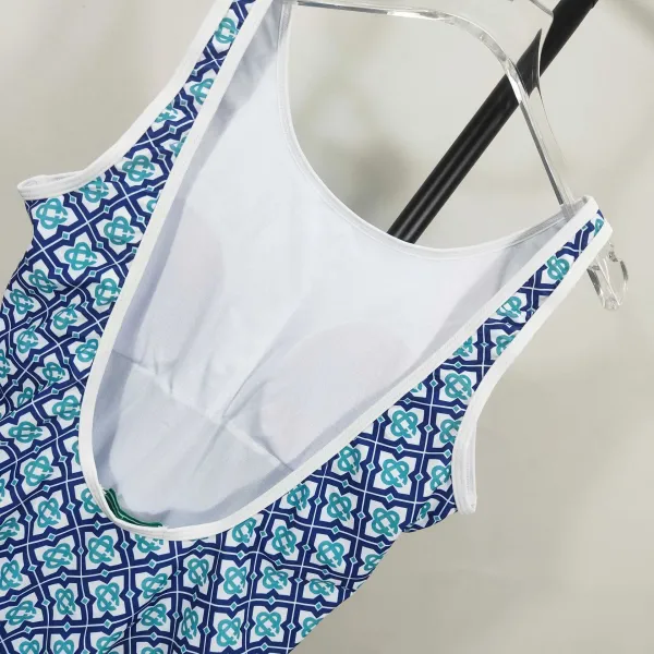 Design Geometric Pattern Blue-Teal White Swimsuit Set Swimwear - 9