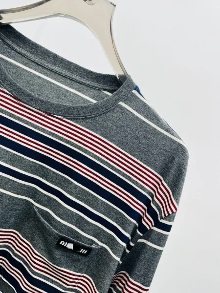 Design Striped Oversized Long-Sleeve Top in Gray Multicolor - 12
