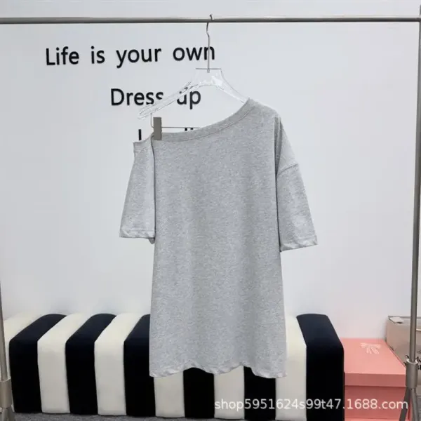 Design Squirrel Print Off-Shoulder T-Shirt Gray - 9