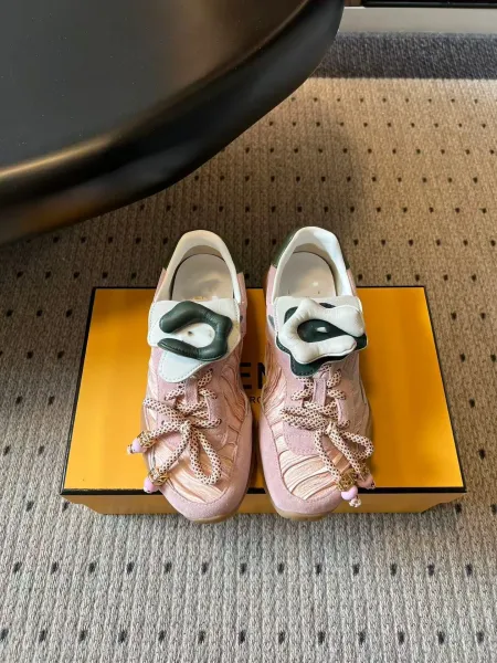 Fendi Bow-Strap Pink Suede Sneakers - 1