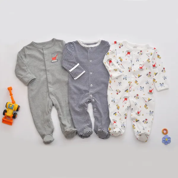 Design Footed Pajamas Set Teal / White / Gray Baby Sleepwear - 21