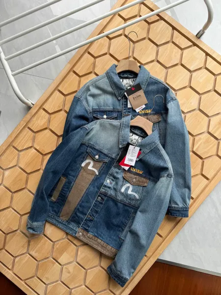 Evisu Custom Wash Denim Jacket with M Logo Patchwork Blue - 7