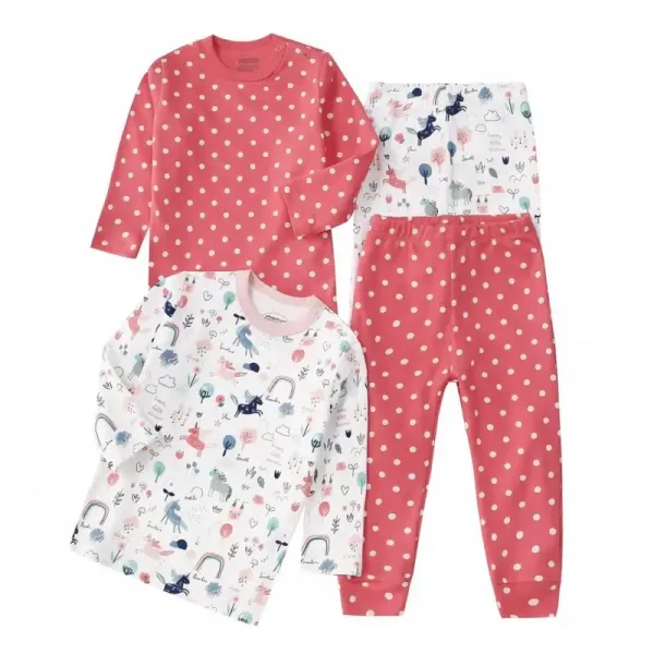Design Mama Papas Bunny Hearts Print Long Sleeve Set Pink White Kids Sleepwear - 2