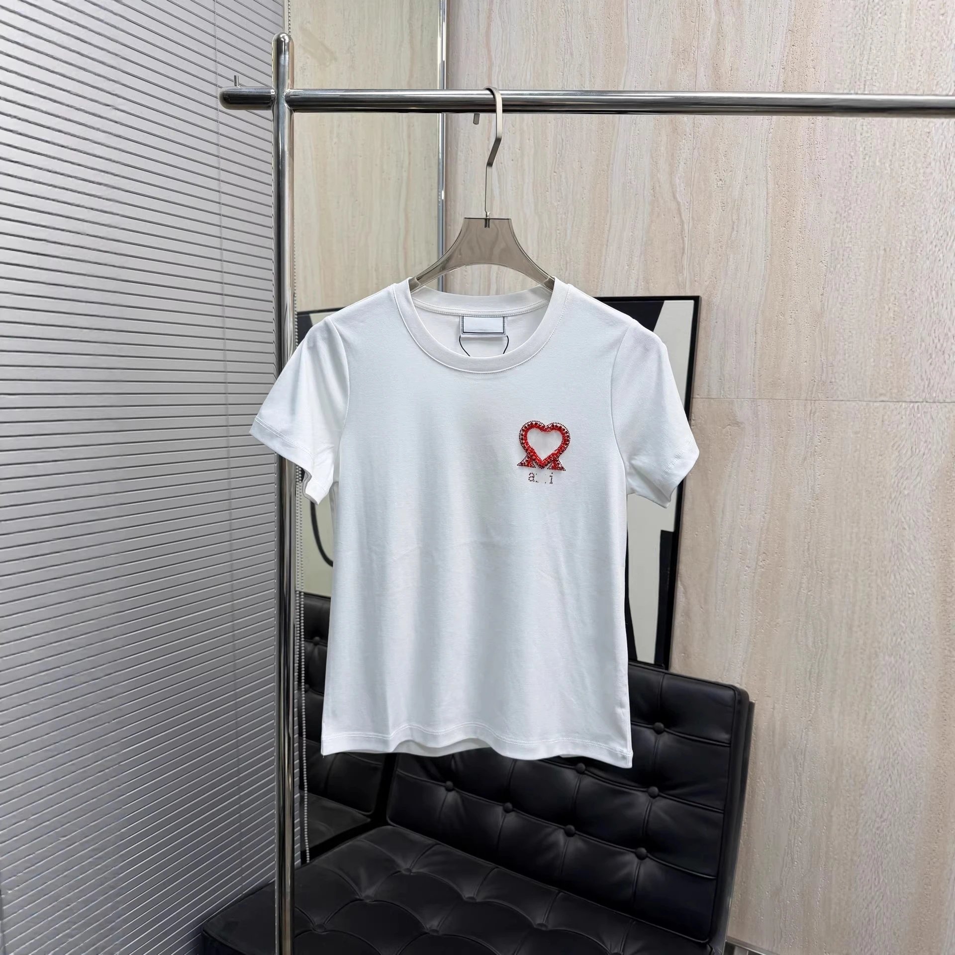 AMI Paris Heart Embroidered White T-Shirt