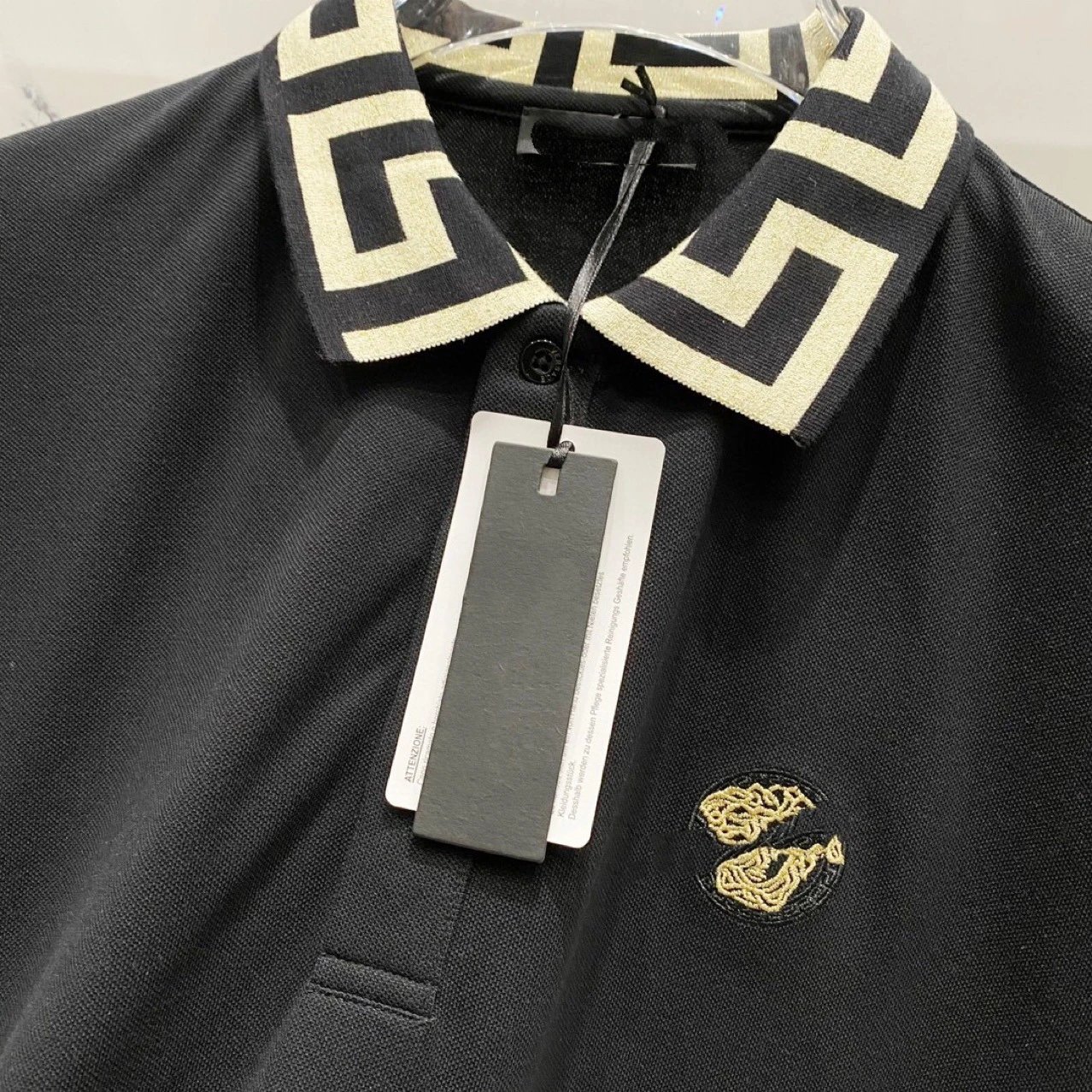 Versace Medusa Embroidered Polo White and Black Polo Shirt - 4
