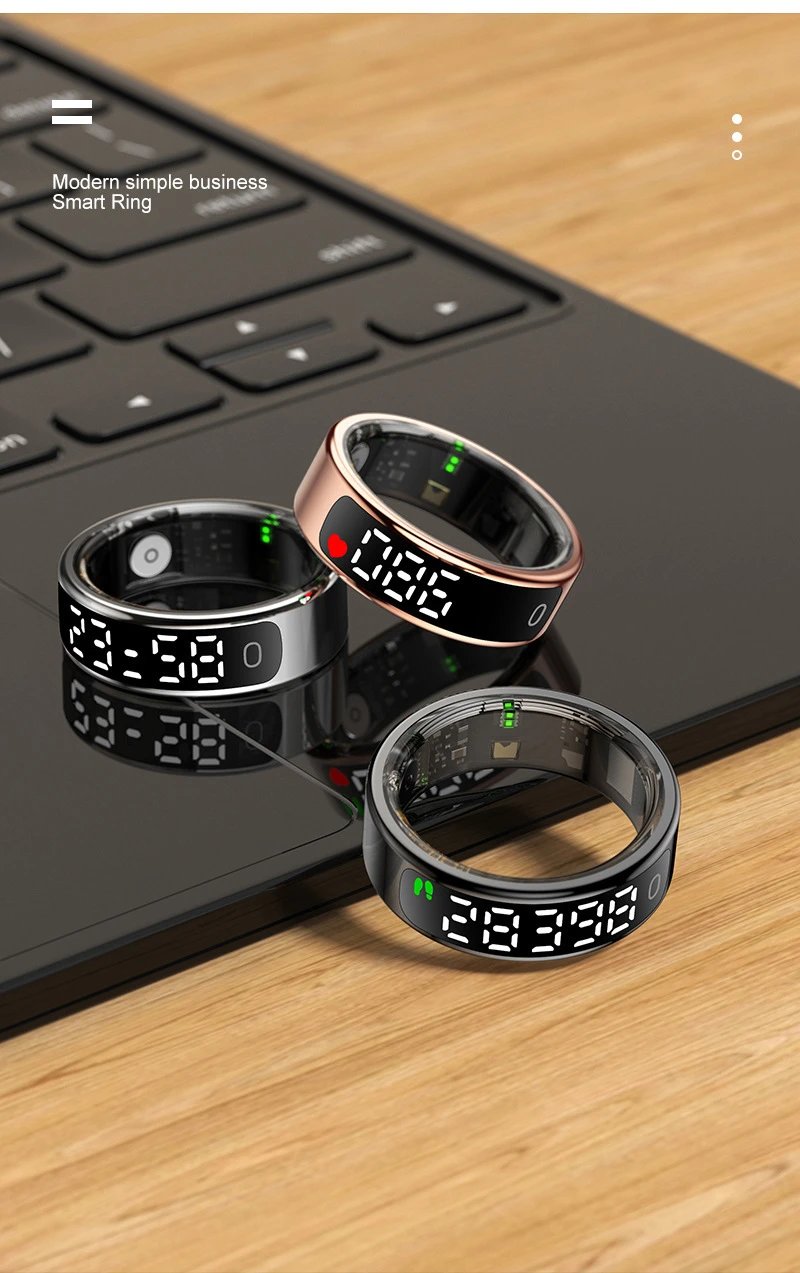 Design Smart Ring Rose Gold Digital Display Fitness Tracker Smartwatches - 15