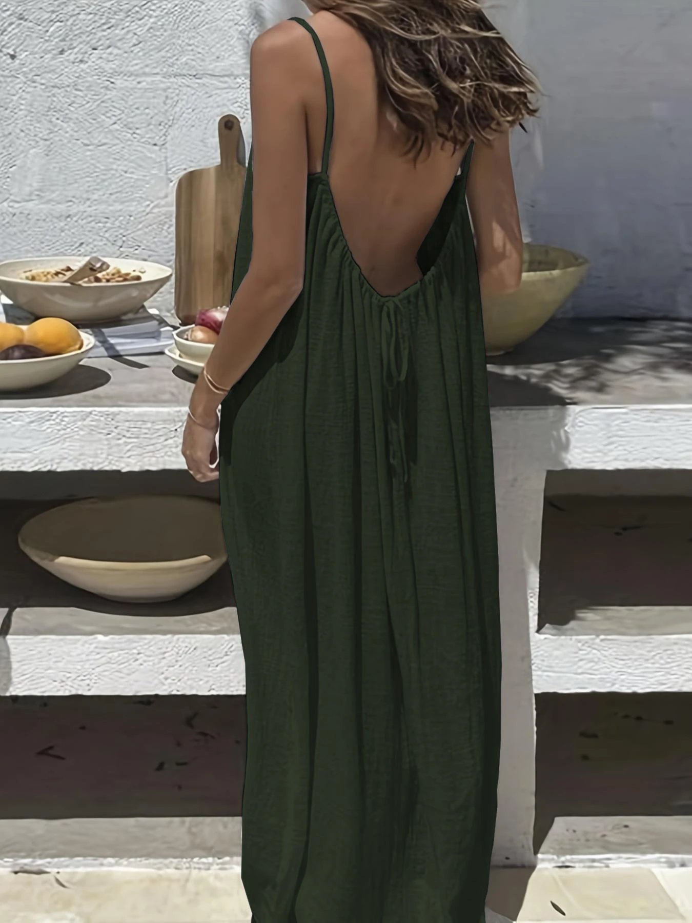 Design Backless Tie-Waist Mint Green Maxi Dress - 25
