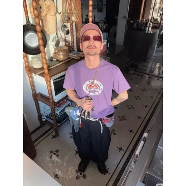 Design Purple Graphic Logo T-Shirt with Pink Cap and Sunglasses T-Shirts - 1