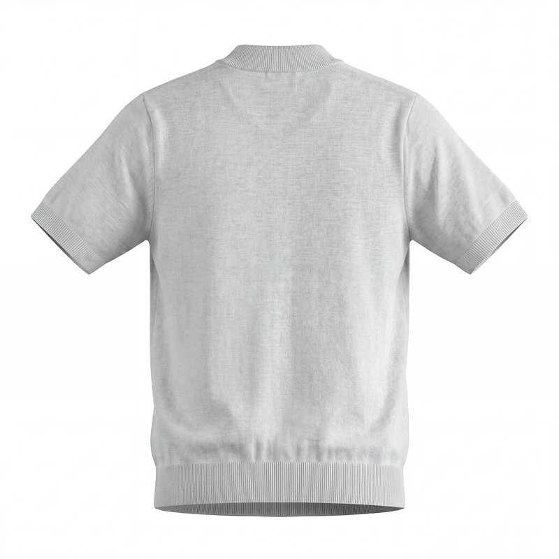 Design Short-Sleeve Knit Sweater in Light Gray with Diagonal Ribbed Texture - 14