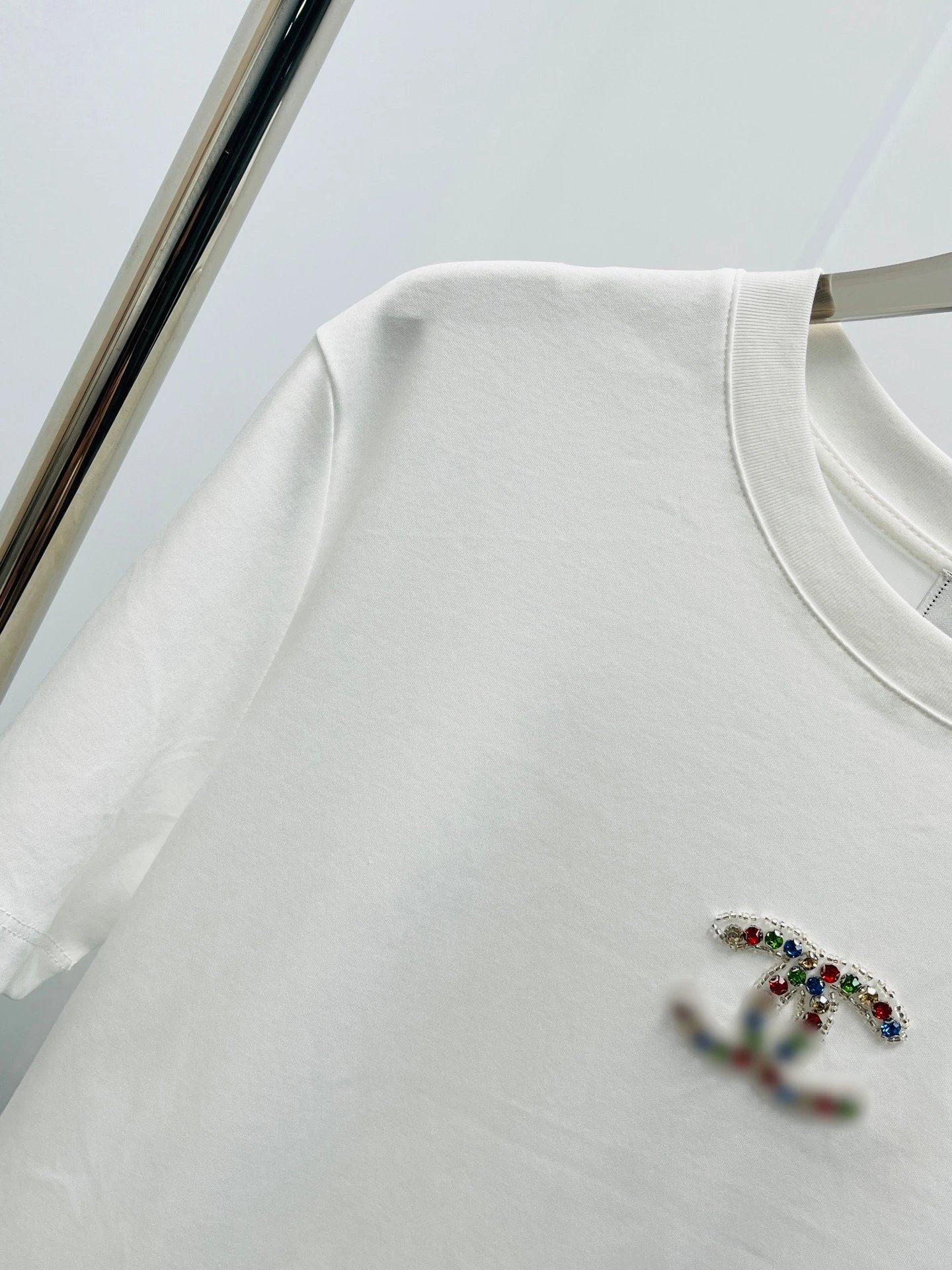 Chanel CC Logo Embellished Navy T-Shirt - 9