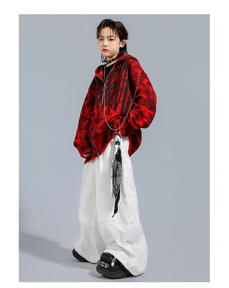 Design Red Tie-Dye Hooded Zip-Up Jacket Outerwear - 13