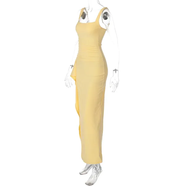 Design White Ruched High-Slit Maxi Dress - 82