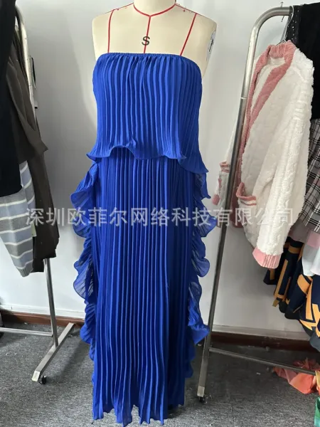 Design Yellow Pleated Ruffle Strapless Gown Dress - 6