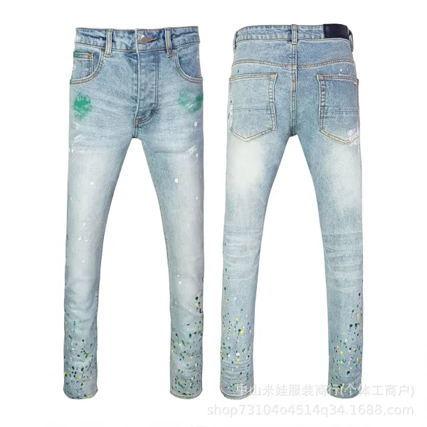 Amiri Script Logo Distressed Slim Fit Jeans Blue - 18