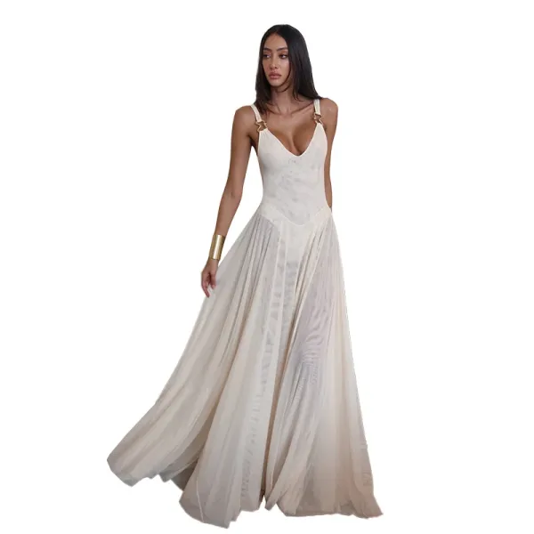 Design Sleeveless V-Neck Maxi Dress Burgundy - 16