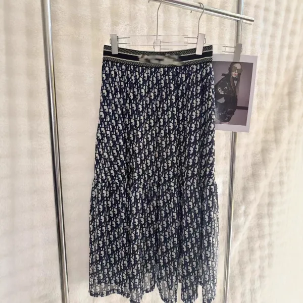 Dior Oblique Print Sheer Bodysuit and Skirt Set Navy Multicolor - 3