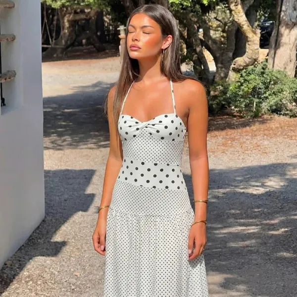 Design Polka Dot Wrap Maxi Dress Beige - 9