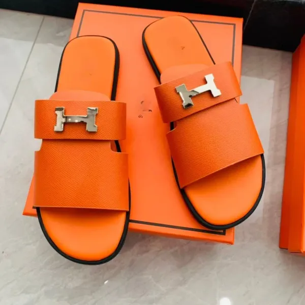 Hermès Oran Slide Orange Epsom Leather Sandals Slippers - 1