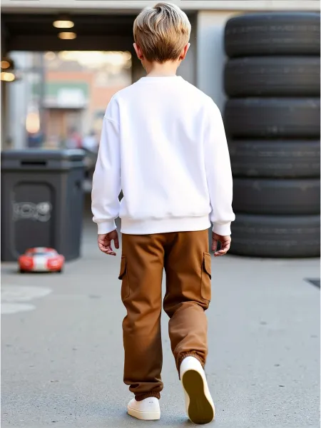 Design Oversized Pocket Sweatshirt and Cargo Pants Set in White and Army Green Casual Set - 4