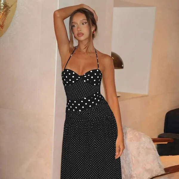 Design Polka Dot Wrap Maxi Dress Beige - 25