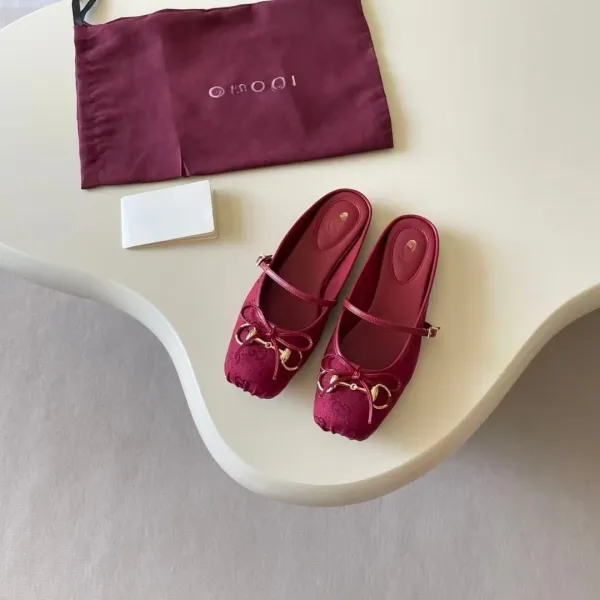 Gucci Horsebit Bow Mary Jane Flats Burgundy Loafers - 1