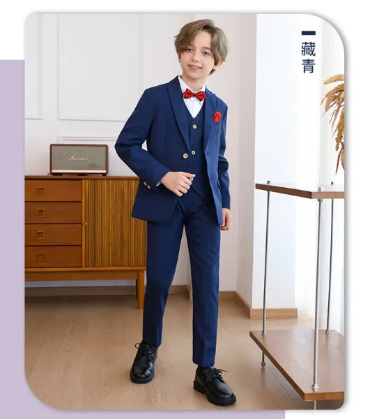 Design Six-Piece Formal Suit Set Gray with White Shirt and Red Bow Tie - 17