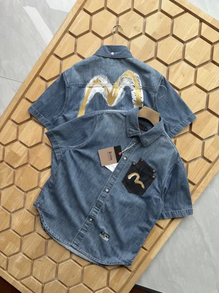 Evisu Custom M Logo Denim Shirt Blue - 3