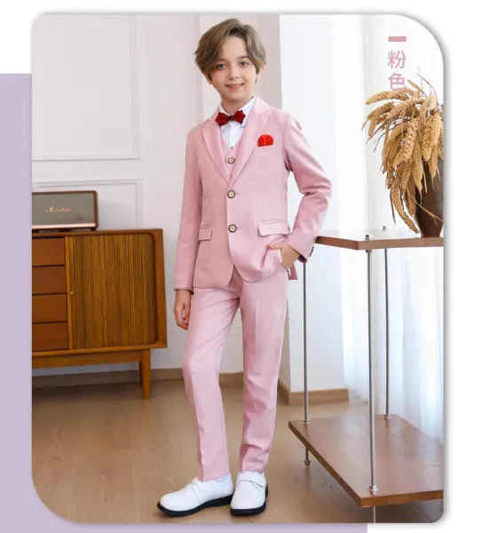 Design Six-Piece Formal Suit Set Gray with White Shirt and Red Bow Tie - 26