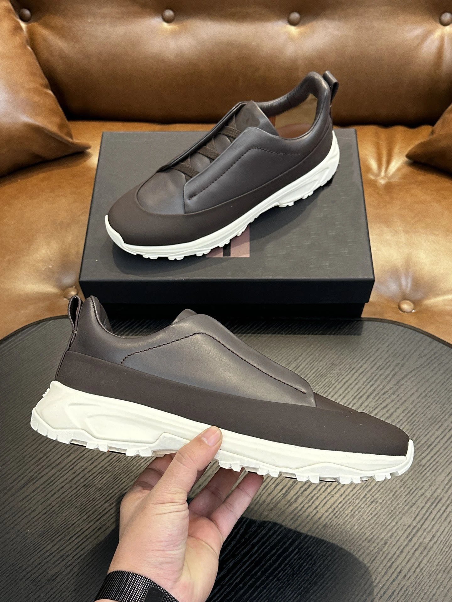 Maison Margiela Tabi Slip-On Sneakers Dark Brown / White Sneakers