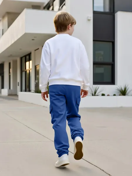 Design Oversized Pocket Sweatshirt and Cargo Pants Set in White and Army Green Casual Set - 14
