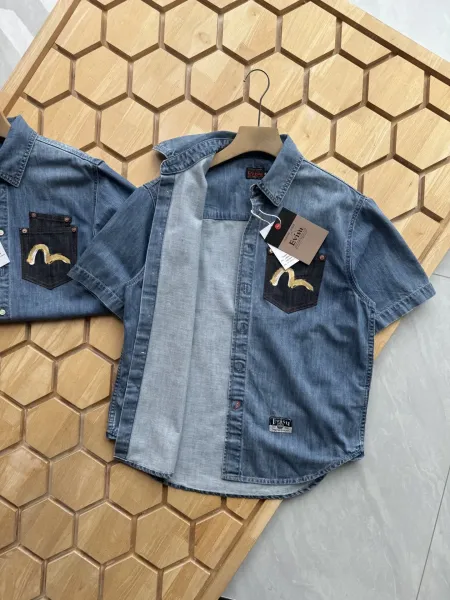 Evisu Custom M Logo Denim Shirt Blue - 6