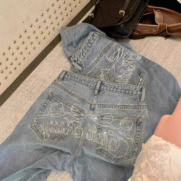 Hello Kitty x Swarovski Embellished Denim Jeans Light Blue - 1