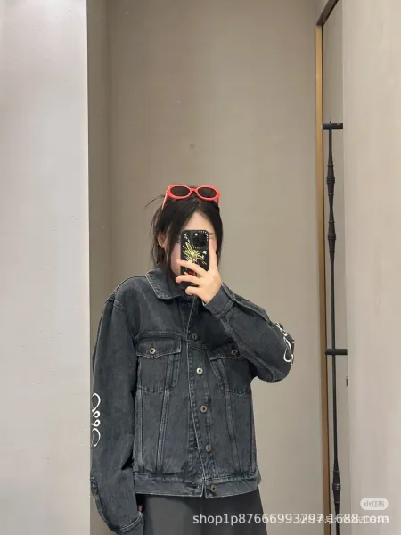 Loewe Denim Jacket Black with Anagram Logo Sleeve Print - 7