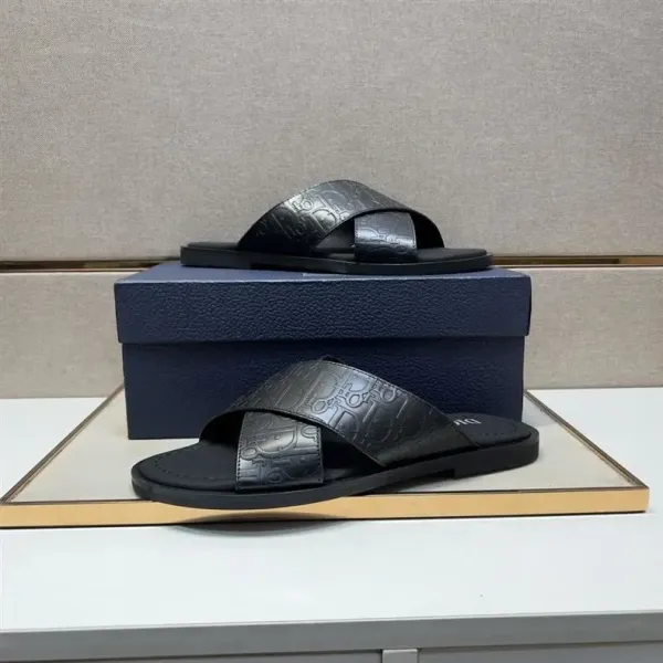 Dior Oblique Logo Slide Sandals Black Slippers - 36