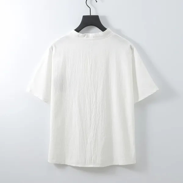 Design YAOBEI V-Neck Linen Blend Shirt White Shirt - 9